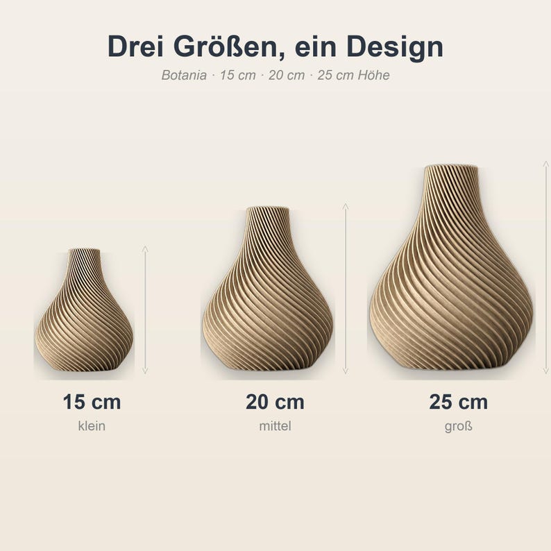Organisch Botania Vase in 3 Größen: 15 cm, 20 cm, 25 cm · Bambu PLA Wood · Handgefertigt in München · Made in Germany · MyDesignStyle.