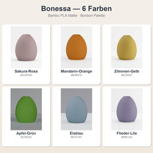 Bonbon Bonessa Vase: alle 6 Farben im Überblick · Bambu PLA Matte · Handgefertigt in München · Made in Germany · MyDesignStyle.