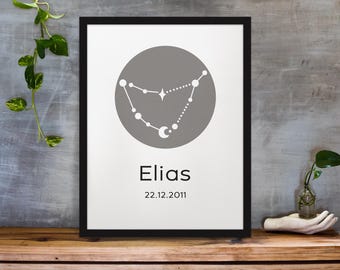 Capricorn Zodiac Sign Poster with Personalized Name – Minimalist Wall Decor – Birthday