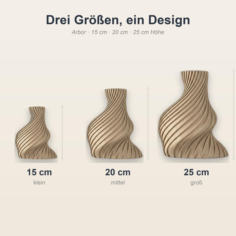 Organisch Arbor Vase in 3 Größen: 15 cm, 20 cm, 25 cm · Bambu PLA Wood · Handgefertigt in München · Made in Germany · MyDesignStyle.
