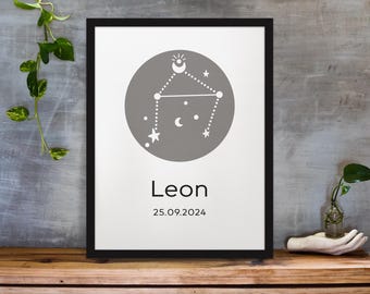 Zodiac sign poster Libra with personalized name – Minimalist wall decor – Birthday gift