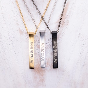 Personalized stainless steel bar necklace – name necklace with engraving – anniversary gift