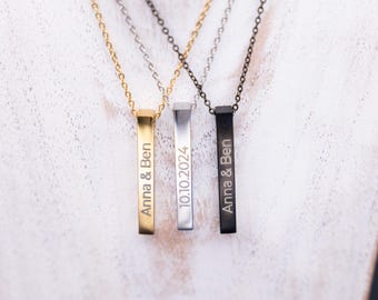 Collar de barra vertical de acero inoxidable – personalizado con nombre, fecha o símbolo – joyería para hombres y mujeres