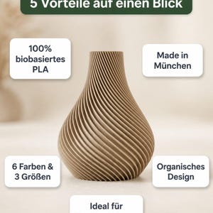 5 Vorteile Organisch Botania Vase: Bambu PLA Wood · Made in München · 6 Farben & 3 Größen · Organisches Design · Ideal für Trockenblumen · MyDesignStyle.
