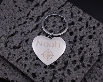 Llavero de corazón de acero inoxidable con grabado: regalo de llavero personalizado