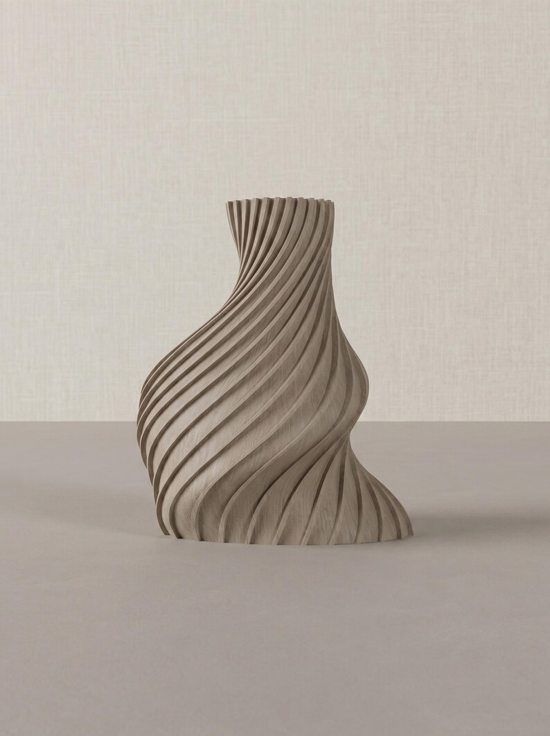 Deko-Vase Organisch Arbor in Weißeiche · Schlanke Organisch-Form mit Holzstruktur, Bambu PLA Wood · Handgefertigt München · Made in Germany · MyDesignStyle.