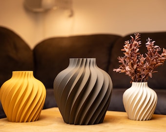 3D Druck Vase Verdana Holz Look – Trockenblumenvase Pampasgras – Natur Dekovase Wohnzimmer