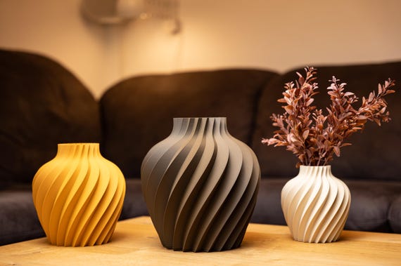 3D Druck Vase Verdana Holz Look – Trockenblumenvase Pampasgras – Natur Dekovase Wohnzimmer