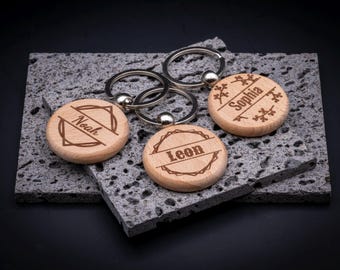 Llavero redondo de madera personalizado con nombre – regalo personalizado