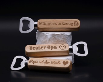 Personalized wooden beer opener with engraving, bottle opener with saying and symbol