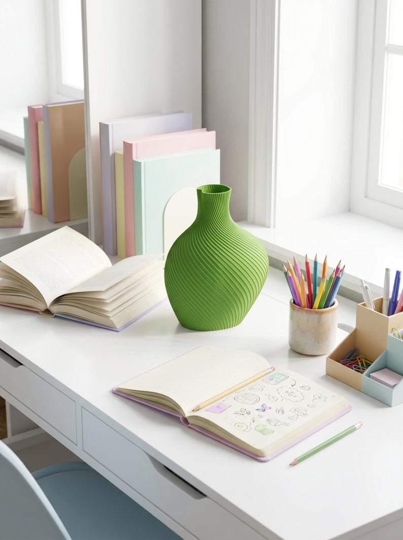 Deko-Vase Bonbon Candi Apfel-Grün — Schreibtisch · Elegante Candy-Form in Matt-Pastell, Bambu PLA Matte · Made in Germany · MyDesignStyle.