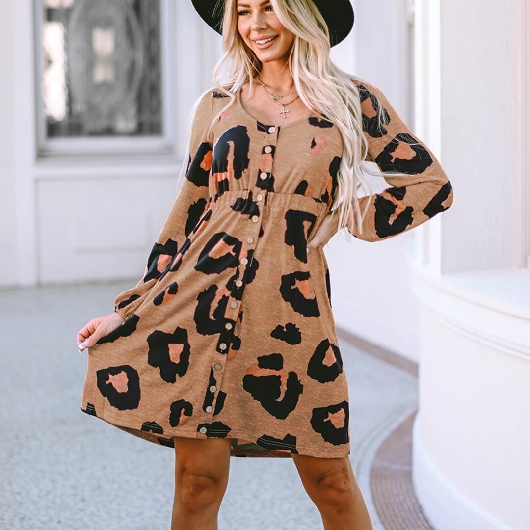 Animal Print Short Sleeve Belted Dress main image 1