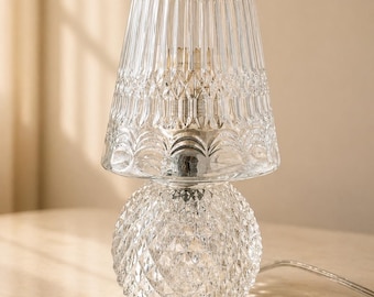 Lámpara de mesa vintage de cristal tallado, lámpara de mesita de noche de cristal texturizado, decoración retro acogedora.