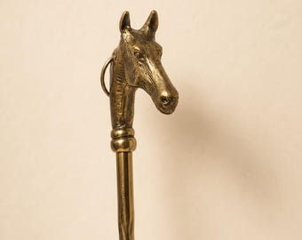 Herrador de latón vintage con cabeza de caballo, tirador de botas con mango largo, decoración ecuestre
