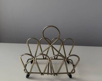 Vintage Metal Napkin Holder, Brass Wire Serviette Holder, Retro Table Organizer