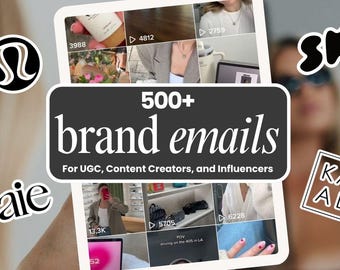 500+ e-postkontaktlista för varumärken | Influencer-marknadsföring | För användargenererat innehåll, innehållsskapare och influencers | Sociala medier (PDF)