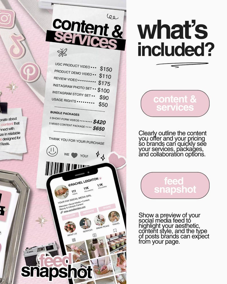 Editable UGC Creator Media Kit Template: Canva Rate Card (Digital Download) image 4