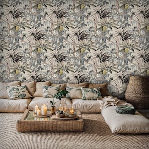 Tropical Jungle Peel and Stick Wallpaper: Vintage Botanical Rainforest Mural