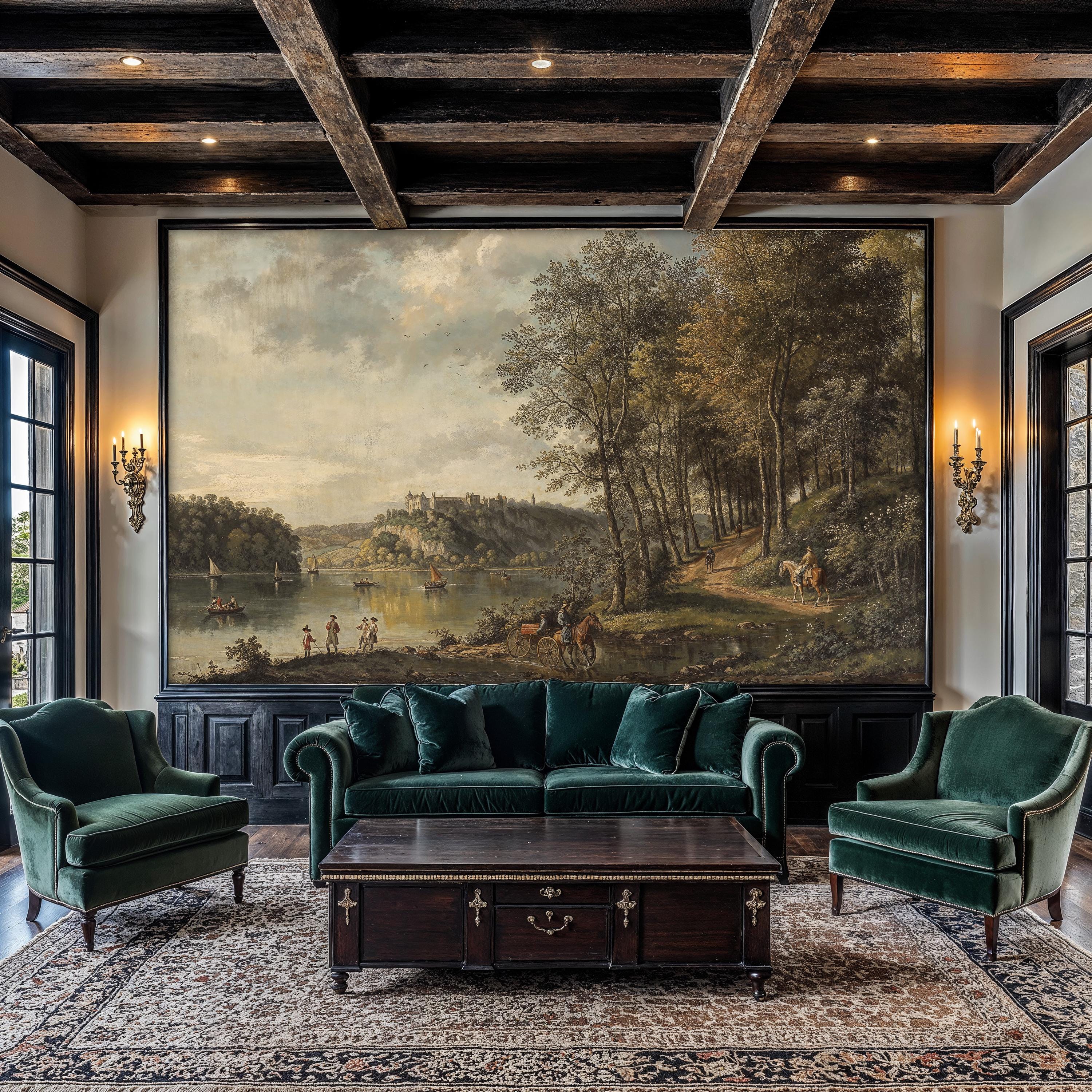 Vintage Countryside Landscape Wallpaper Mural: Scenic Peel and Stick
