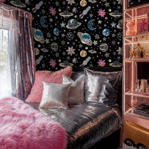 Dark Galaxy Peel and Stick Wallpaper: Kids Room Constellation Wall Mural