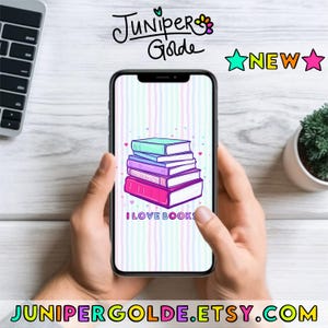 I Love Books Sparkles Phone Wallpaper | Lockscreen Wallpaper | iPhone Bundle IOS Android Pastels Stripes Book Lover Library Bookish Reading