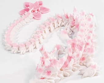 Dragón de flor de cerezo impreso en 3D: decoración de escritorio articulada, juguete flexible de sakura pastel