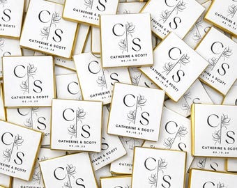 50 Personalized Wedding Chocolate Favors, Custom Gold Silver Foil Milk Chocolate, Initials & Date, Luxury Edible Gifts, Company Party Gifts