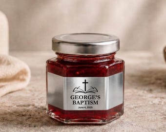 Personalized Baptism Favor Mini Honey Jar, Christening Favor, Communion Edible Gift, Custom Party Favors, Baby Shower Jam, Customizable Jams