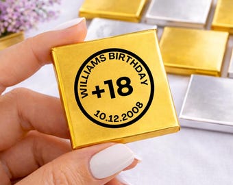Personalized Birthday Chocolate Favors, Custom Name & Age, Gold Foil Mini Chocolates, Party Favor, Sweet 16, 18th Birthday Gift, Event Gifts