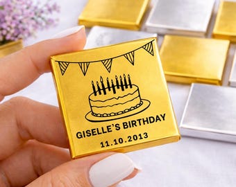 50 Personalized Birthday Chocolate Favors, Custom Party Chocolates for Guests, Kids Birthday Candy, Bulk Birthday Favors, Event Edible Gifts