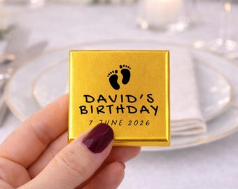 50 Personalized Baby Shower Chocolate Favors, Custom First Birthday Party Treats, Newborn Hospital Guest Gifts, Baby Boy or Girl Table Decor