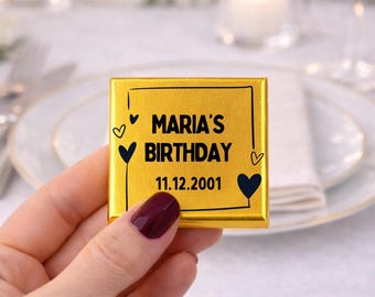 50 Chocolate Favors, Personalized Birthday, Custom Name & Date, Party Treats for Guests, Birthday Table Decor, Customized Chocolate Gifts