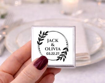 50 pc Personalized Wedding Chocolate Favors, Custom Wedding Candy for Guests, Elegant Bridal Shower Party Favors, Personalized Name and Date