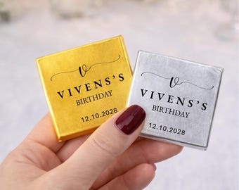50 Personalized Chocolate Favors with Initial, Name & Date, Custom Birthday Chocolate, Wedding or Baby Shower Guest Gifts, Bulk Party Favors