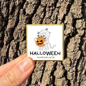 Halloween Chocolate – Cute Mummy Pumpkin Design, Trick or Treat, Spooky Sweet, Ghost Gifts, Fall Handmade Favors, Party Edible, Bulk Candy