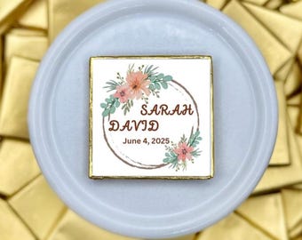 Floral Wedding Chocolate Favors, Personalized Gold Foil Candy, Boho Event Favors, Edible Guest Gift, Custom Party Treats, Customizable Bride