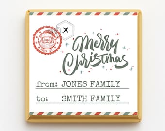 Custom Christmas Chocolates, To From Mini Gifts, Santa Post, Holiday Treats, Custom Family Gift, Xmas Favors, Family Party Chocolates