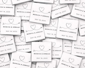 50 Personalized Wedding Chocolate Favors, Modern Floral Design, Gold or Silver Foil