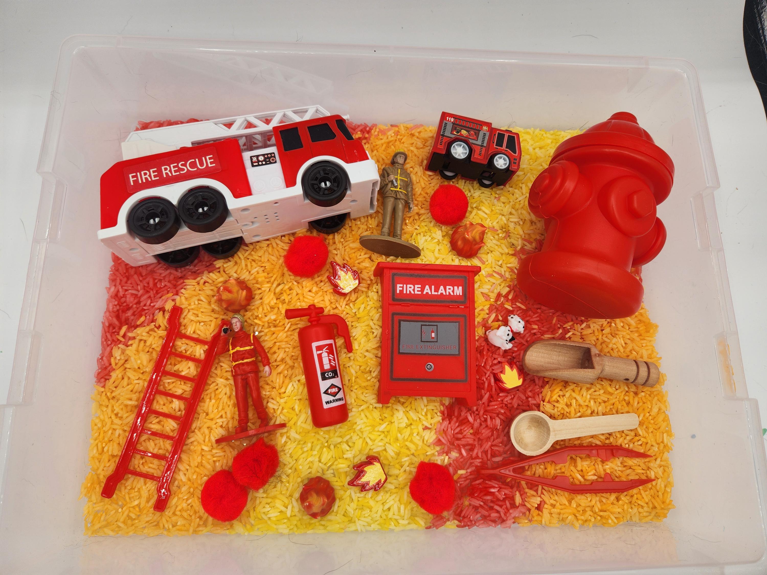Firefighter Montessori Sensory Bin, Homeschool Resource, Toddler and Preschool Learning Activity