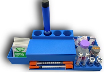 Injection Desktop Organizer with Syringe Dispenser, Pen Holder, Vial Storage & Alcohol Wipe Compartment
