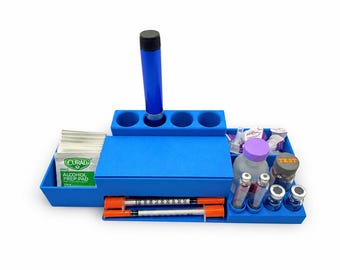 Desktop Injection Organizer with Syringe Dispenser, 4 Pen Slots and Vial Storage