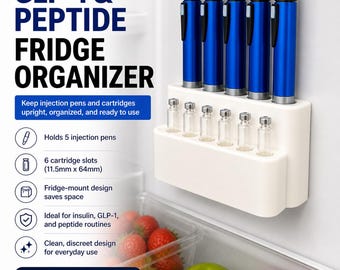 GLP-1 Peptide Fridge Organizer – Holds 5 Pens, 6 Cartridges, Insulin Compatible