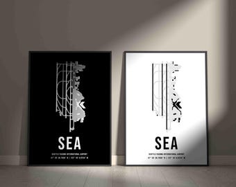 SEA Kettle-Tacoma International Airport Airport Map Poster | Detailreicher Druck | Premium Luftfahrt Dekor | Luftfahrt Geschenk für Reisende