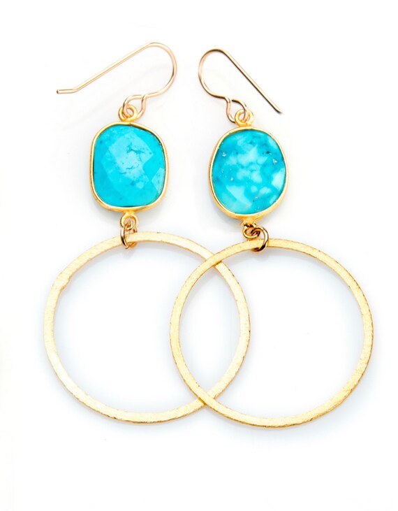 Items similar to Turquoise Bezel Set Gemstone with Gold Vermeil Hoop ...