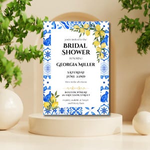 Mediterranean Lemon Tile Bridal Shower Invitation | Amalfi Coast Wedding Invite | Instant Download | Editable Template