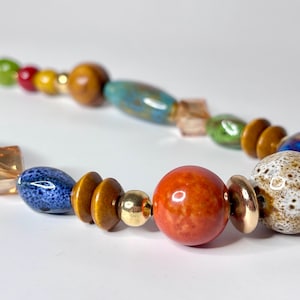 Boho Statement Necklace: Multicolored Ceramic, Wood & Glass Beads