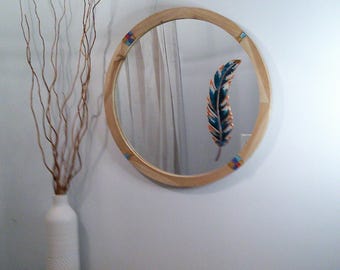 Stained Glass Mirror; Round Decorative Wall Mirror; Abstract Art Mirror for Hallways, Entryways, Bathrooms. Southwest Inspired Mirror.