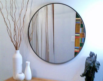 Decorative Round Wall Mirror With Stained Glass for Hallways, Entryways, Bathrooms, Bedrooms - Custom Orders Only - Mission Style
