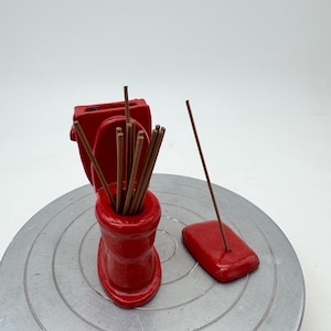 Red Toilet Incense Holder, Incense Burner, Ceramic Incense Bowl, Handmade Incense Burner, Collectible Bathroom Item, Bathroom humor