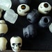 Destash (15) Pony Beads SKULLS Black White Glow - for pendants, jewelry making, crafts, scrapbooking, paracord, halloween